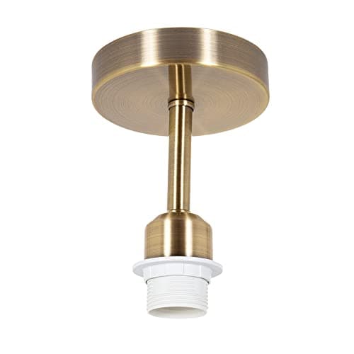Image of Happy Homewares Brushed Antique Brass Ceiling Light Fitting for Industrial Style Light Bulbs | 12cm x 17cm | Suitable for Lamp Shades with E27 Lamp Holder