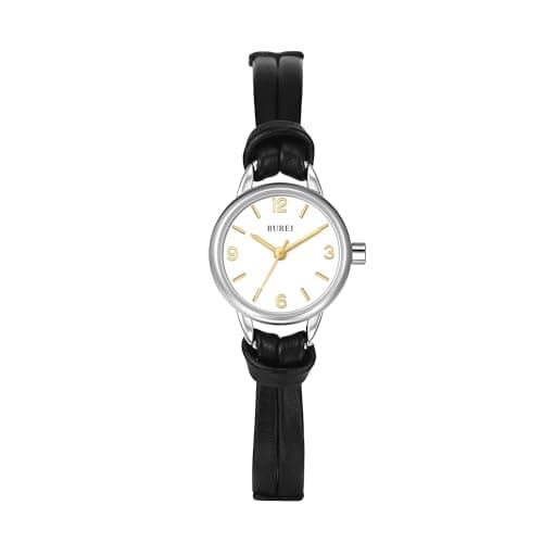 Image of BUREI Mini Ladies Analogue Quartz Dementia Watch Elegant Wrist Watch Ladies with Leather Strap for Women (Black)
