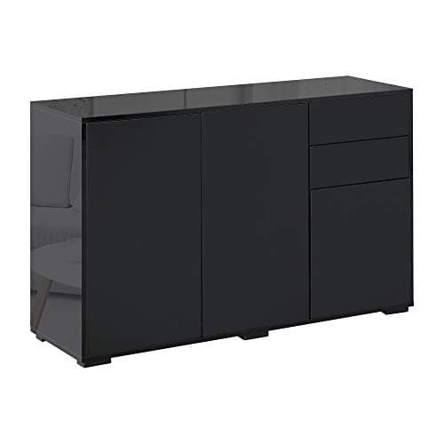 Image of HOMCOM High Gloss Frame Sideboard, Side Cabinet, Push-Open Design with 3 Doors for Living Room, Bedroom, Black