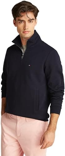 Image of Tommy Hilfiger Men’s Essential Intechno Quarter Zip Sweatshirt with Stand Collar, Blue (Desert Sky), XS