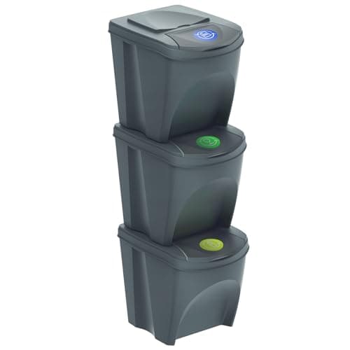 Image of Prosperplast ZA906 – Set of 3 Recycling Bins, Plastic, 3 x 25 Litres, Grey