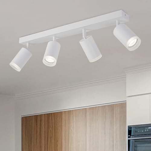 Image of FORCOSO Ceiling Lights Spotlight - 4 Way Spot Lights 350°Adjustable, GU10 White Light Shade Metal Light Fittings Anti-Glare, Industrial Wall Ceiling Lamp for Kitchen Living Room Hallway Bedroom