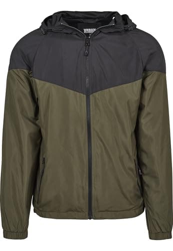 Image of Urban Classics Men's 2-Tone Tech Windrunner Jacket, Multicolour (Black/Dark Olive 01338),L