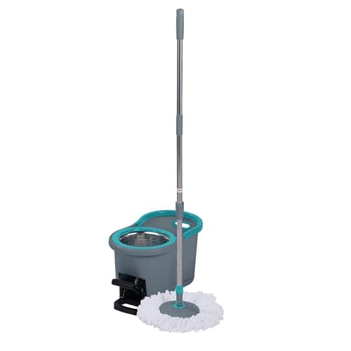 Image of Beldray Antibac Spin Mop & Bucket Set - 360° String Mop with Additional Head, 4 Litre Mop Bucket with Carry Handle, Pedal-Powered Spin-Dry System, Antibacterial Treated Fibres, LA036430UFFEU7