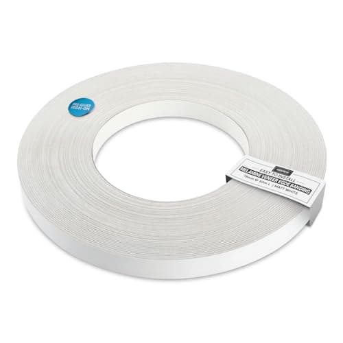 Image of WoodPress® 19mm Matt White Melamine Pre-Glued Veneer Edging Tape – 50m Trade Roll – Iron-On Wood Application