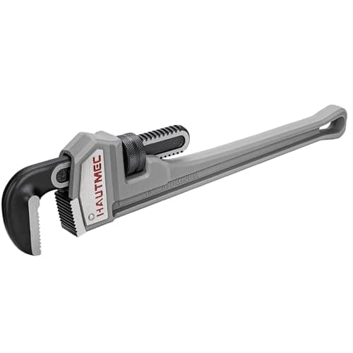 Image of HAUTMEC Heavy-Duty Straight Pipe Wrench, 450mm(18 inch) Plumbing Wrench, Heat-Treated Floating Hook Jaw and Light-Weight Cast Aluminum Wide I-Beam Handle HT0186-PW