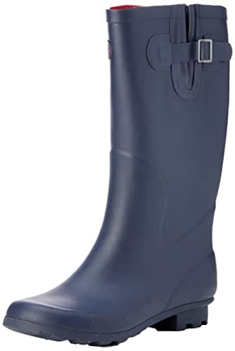 Image of StormWells Ladies Wide Calf Wellies Wellington Boots Plus Extra Comfort Memory Foam Insoles (UK 5 EU 38, Navy with Red Trim)
