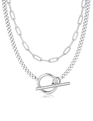 Image of ADRAMATA Gold Necklaces for Women Layered 14K Gold Plated Necklace Set Trendy Cuban Link Paperclip Chain Toggle Clasp Necklace (Silver/Gold)