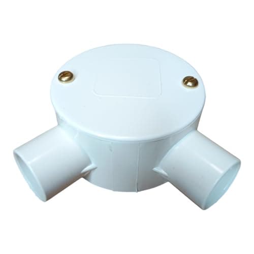 Image of White 20mm PVC Conduit Angle Box 2 Way Terminal Box with Lid and Screws - Pack of 1
