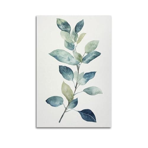 Image of XHBKJA Delicate Water - Colored Eucalyptus Branch with Variegated Green Leaves Poster Canvas Wall Art Minimalist Modern Mural Decorative Painting Hanging Artwork16x24inch(40x60cm)
