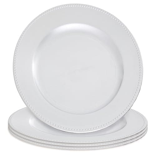 Image of Premier Housewares Dia Silver Charger Plate with Dotted Rim – Decorative Melamine Serving Plate, 33 cm