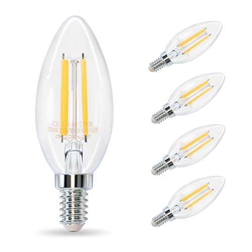 Image of Aigostar E14 LED Light Bulb Warm White, 2700K SES E14 Candle Bulb, Clear Filament SES Small Screw, 4W LED SES Candle Bulb 470LM 40W Equivalent, 5 Pack Small Edison Screw Bulb