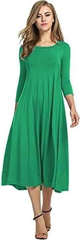 Image of Shop Nova® WOMENS LADIES PLAIN JERSEY SWING DRESS CASUAL LONG SLEEVE MIDI DRESSES SKATER (Jade Green, 14)