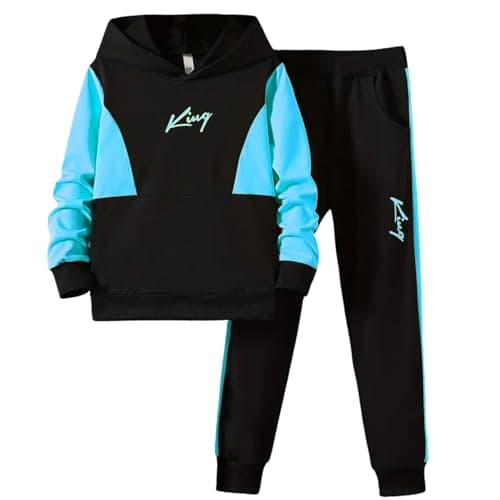 Image of Xumplo Boys Tracksuit Kids Hoodie Tops and Jogger Outfits Teen Boys Casual Clothes Set Tween 2 Piece Sweatsuit Clothing Blue 5-6 Years