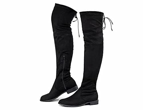 Image of Greatonu Women's Over Knee High Boots Warm Winter Long Boot with Side Zipper Back Lace Fashion Thigh High Boots Black-0.98 UK 7