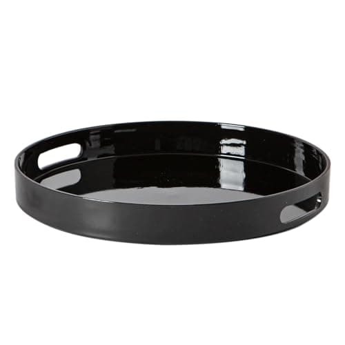 Image of Argon Tableware 33cm Round Serving Tray with Handles - Black - Metallic Finish Decorative Breakfast Tray Melamine Food Tray for Eating, Snacks, Drinks, Food Serving