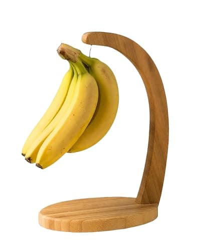 Image of Magemata Bamboo Banana Holder Stand, Wooden Banana Hanger Stand with Stainless Steel Hook,Grape Holder Banana Hanger Tree Stand Hook for Kitchen Countertop, Banana Hook Stand hold 15lb Banana (Wood)