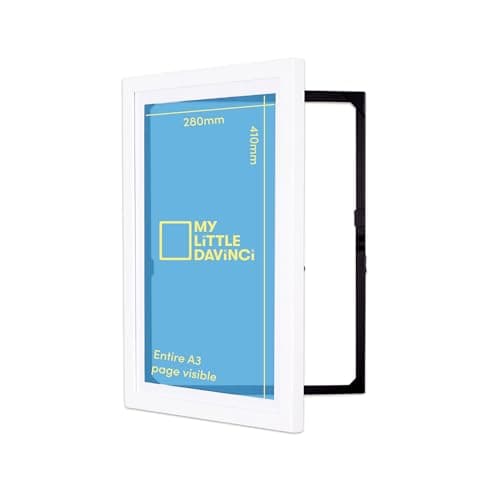 Image of My Little DaVinci A3 White Wooden Picture Frame, Front Opening Art Frame with Storage for 50 Sheets, Wall Mounted Kids Artwork Display for Photos Drawings Home Decor