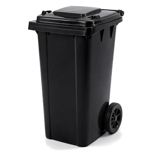 Image of Oypla 240L Black Wheelie Bin for Household Outdoor Garden Waste with Rubber Wheels