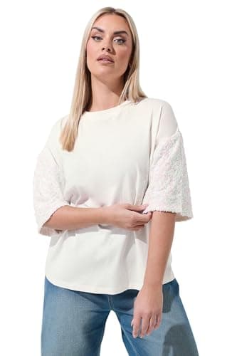 Image of Yours Limited Collection Curve Sequin Sleeve T-Shirt - Women's - Plus Size Curve White