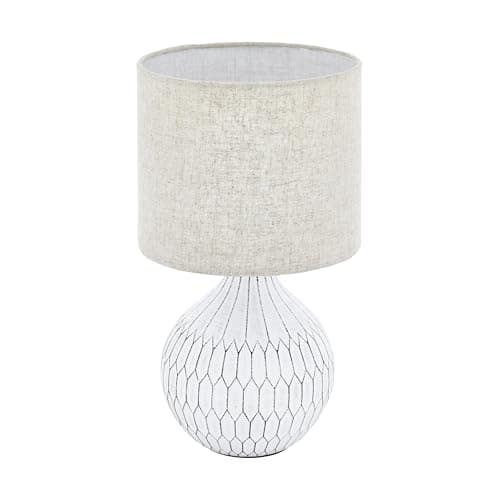 Image of Eglo Textile Bedside lamp Bellariva 3, Ceramic Side Table Light with Boho Design and lampshade Made of Bright Brown Fabric, Living Room and Bedroom Lighting with Switch, E27 Socket