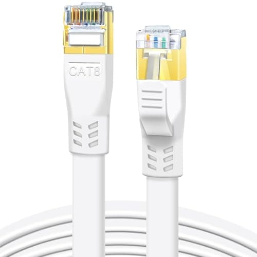 Image of DDMALL CAT 8 Ethernet Cable, 2 Meter High Speed 40Gbps 2000MHz Flat CAT8 Patch Cord, Gigabit Internet Network LAN Cable with Gold Plated RJ45 Connector for Gaming, Modem, Router, PC (2 m, White)