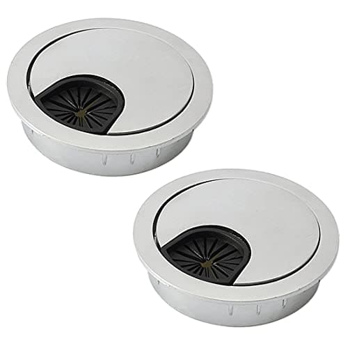 Image of 2Pcs 80mm Desk Cable Grommets, Computer Desk Metal Cable Hole, Round Cable Hole Cover for Desktop Cable Organizer(Grey)