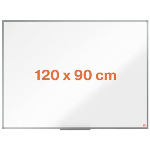 Image of Nobo Enamel Magnetic Whiteboard, 1200 x 900mm, Aluminium Trim, Corner Wall Mounting, Includes Whiteboard Pen Tray, Essence Range, 120 x 90cm, White, 1915453