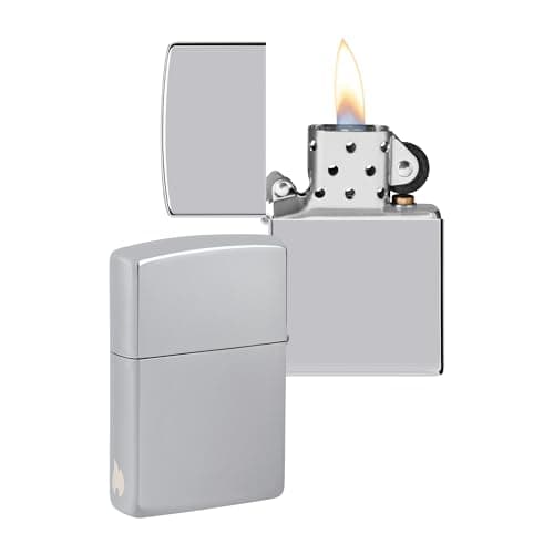 Image of Zippo Windproof Lighter - Flame Design - High Polish Chrome - Refillable - Reusable - Windproof - Gift Box - Metal - Made in USA - Amazon Exclusive