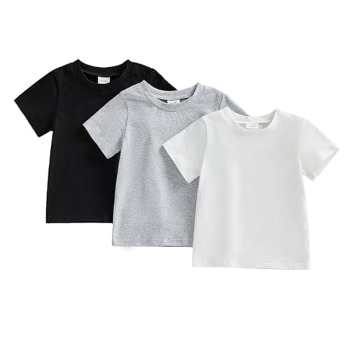 Image of 3 Pack Unisex Baby Girls Boys Cotton t-Shirts Solid Colid Short Sleeve Tops Crew Neck Basic Tees Toddler Soft Jumper Pullover Kids Summer Clothes (Black White Gray, 3-4 Years)
