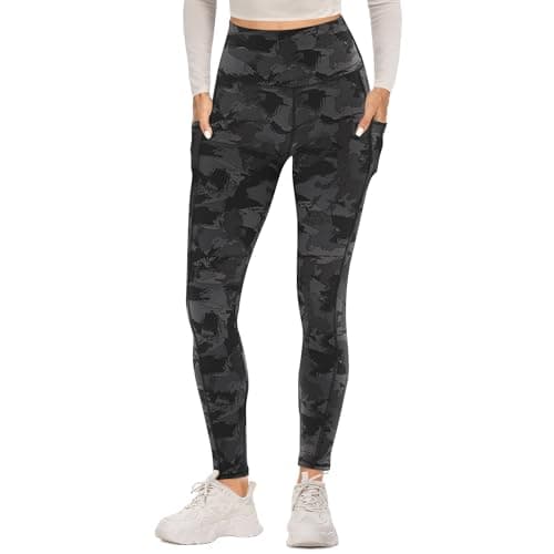 Image of FOTOCITI Gym Leggings for Women with Pockets Black High Waisted Leggings Soft Elastic Opaque Tummy Control Slim Trousers Sports Workout Running Yoga Pants