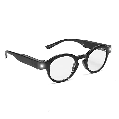 Image of Reading Glasses with Light, USB Rechargeable LED Mighty Lighted Readers Eyeglasses, Computer Blue Light Blocking, Bright Clear Sight Vision LED Glasses for Women Men Night Reading (round, black,3.5X)