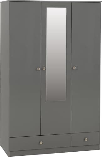Image of Denver 3 Door 2 Drawer Mirrored Wardrobe in Grey Gloss