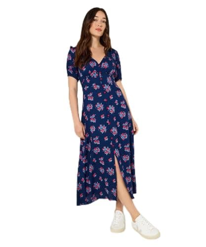 Image of Joe Browns Women's Blue & Red Ditsy Floral Vintage-Inspired Tea Dress, 6 Petite