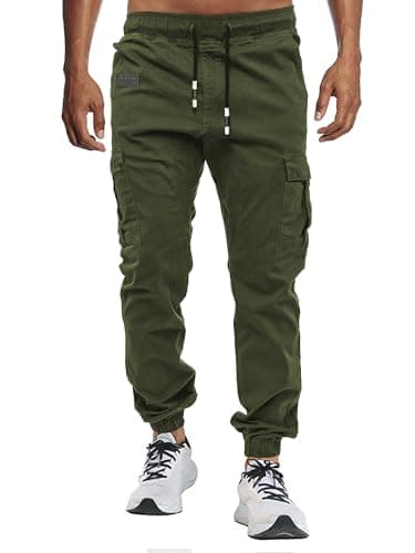 Image of VMSUCIJ Mens Cargo Trousers Joggers for Men UK Work Trousers Outdoor Pants Cotton Chinos Regular Fit Multi-Pocket,Army Green 02,L