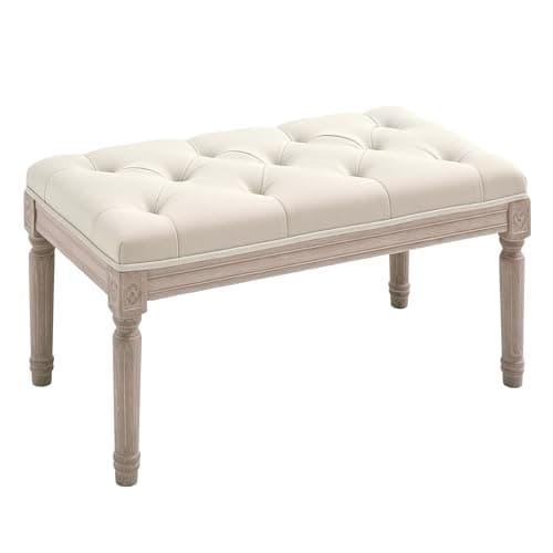 Image of HOMCOM 80cm End of Bed Bench, Window Seat, Tufted Bench for Bedroom, Hallway, Living Room, Cream White