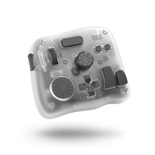 Image of TOUR BOX Elite Plus All-in-Creative Console, Bluetooth Programmable Keyboard Controller for Photo & Video Editing, Color Grading, Illustration, Works with Procreate, Adobe, DaVinci (Ice Translucent)