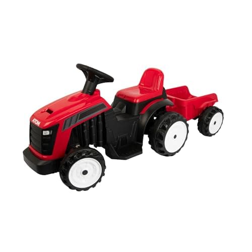 Image of ATOM 6V Electric Ride On Tractor with Trailer – Red | Battery Powered Kids Tractor Ride-On | 40 Minute Run Time | Detachable Trailer | Electric Farm Ride On Toy for Toddlers & Children Aged 2+