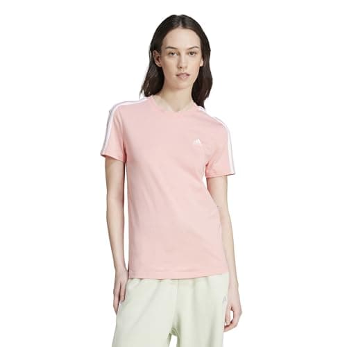 Image of adidas Women's Essentials Slim 3-Stripes Tee, Semi Pink Spark F24 / White, XS
