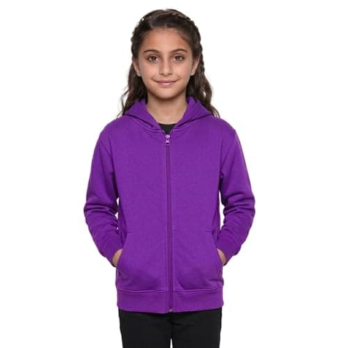 Image of GW CLASSY OUTFIT Kids Girls Boys Zipper Hoodie Unisex Fleece Zipper Top Jacket PE School Sweat Hoodie Casual Fashion UK Size 4-13 Years (11-12 Years, Purple)