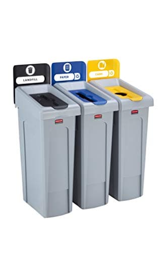 Image of Rubbermaid Slim Jim Recycling Station Bundle 3 Stream - Landfill (Black)/ Paper (Blue)/ Plastic (Yellow) 2057607