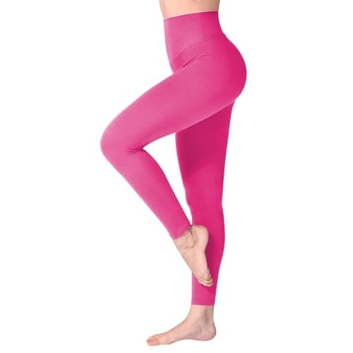 Image of SINOPHANT High Waisted Leggings for Women, Buttery Soft Elastic Opaque Tummy Control Leggings, Plus Size Workout Gym Yoga(Rose Pink1,L-XL)
