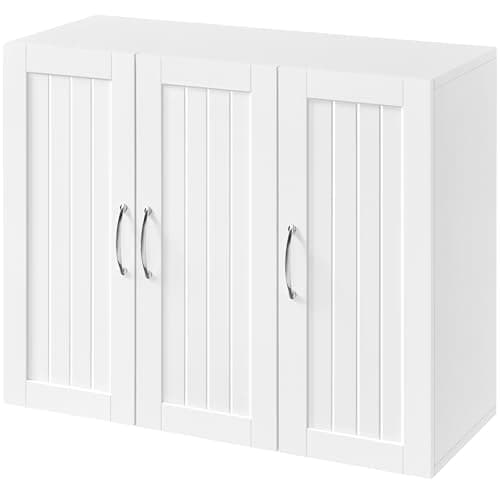 Image of Yaheetech Kitchen Wall Cabinet with 3 Doors, Wall Mounted Medicine Cabinet with E1 MDF and Adjustable Shelf, Bathroom Storage Cupboard for Living Room, Hallway and Laundry, White