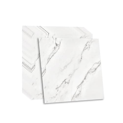 Image of Fantasnight Marble Stick on Tiles 30 x 30cm 10Pcs, White Tile Stickers Self Adhesive Wall PET Peel and Stick Wall Glossy Stickers for Kitchen Bathroom