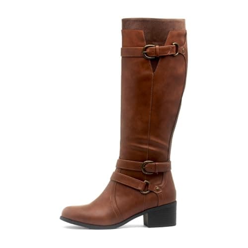 Image of Lilley Womens Tan Heeled Buckle Knee High Boot - Size 5 UK - Brown