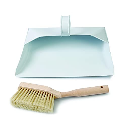 Image of Aboniris Metal Dustpan and Brush Set, Metal Brush Pan Set Made of Steel, Natural Wood and PBT Plastic Bristles, for Indoor Use Only