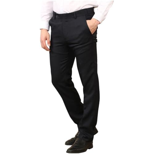 Image of Cotton Works Men's Classic Smart Fit Formal Casual Active Stretch Waist Hidden Expandable-Elasticated Waist Comfortable Flat-Front Dress Everpress Pocket Trousers(Black, 46/31)