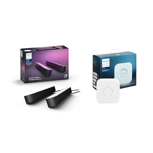 Image of Philips Hue White and Colour Ambiance Play Light Bar Twin Pack and Bridge