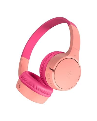 Image of Belkin SoundForm Mini Kids Wireless Headphones with Built-In Microphone, 30H of Playback Time, & Fun Stickers - Over-Ear Headsets for Online Learning, School, Travel, iPhone, iPad, Galaxy - Pink