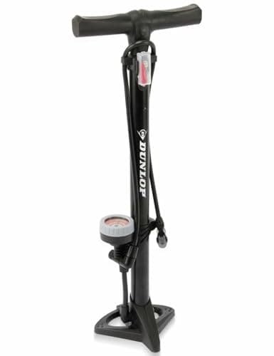 Image of Dunlop Bike Pump with Pressure Gauge 160PSI/11Bar - Dunlop, Schrader, and Presta Valve Pump - Bicycle and Car Tyre Pump Incl. Adapters for Water Toys and Balls - Also for Scooter Tires